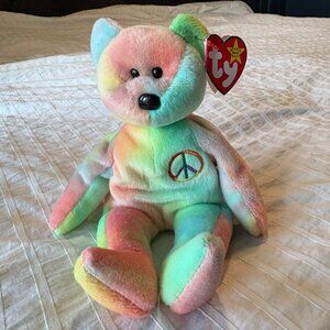 Ty Beanie Baby Peace Bear Tie Dye 101 Tag Attached Stuffy 1996 Stuffed Animal 90